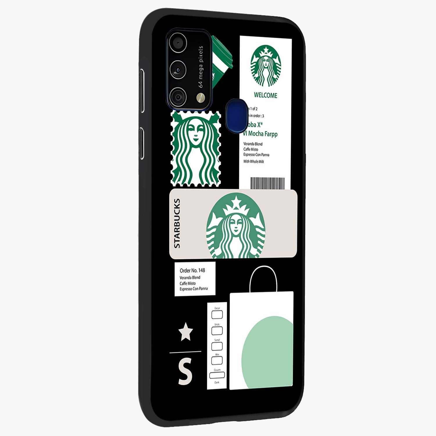 Starbucks Mocha Glass Case upright view showcasing trendy coffee inspired artwork with modern lifestyle theme.
