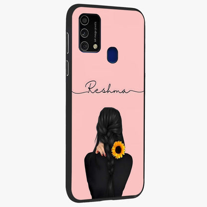 Sunflower Braid Beauty With Custom Name Glass Case upright view showcasing bright sunflower artwork with personalized floral aesthetic.