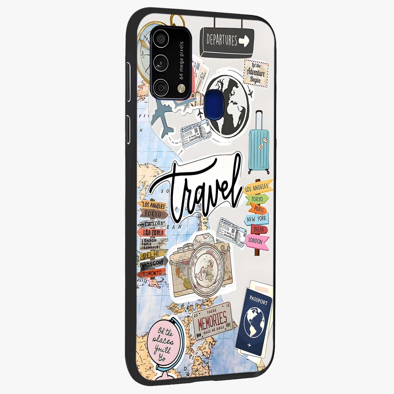 Wanderlust Journal Glass Case upright view showcasing wanderlust inspired artwork with creative exploration theme.