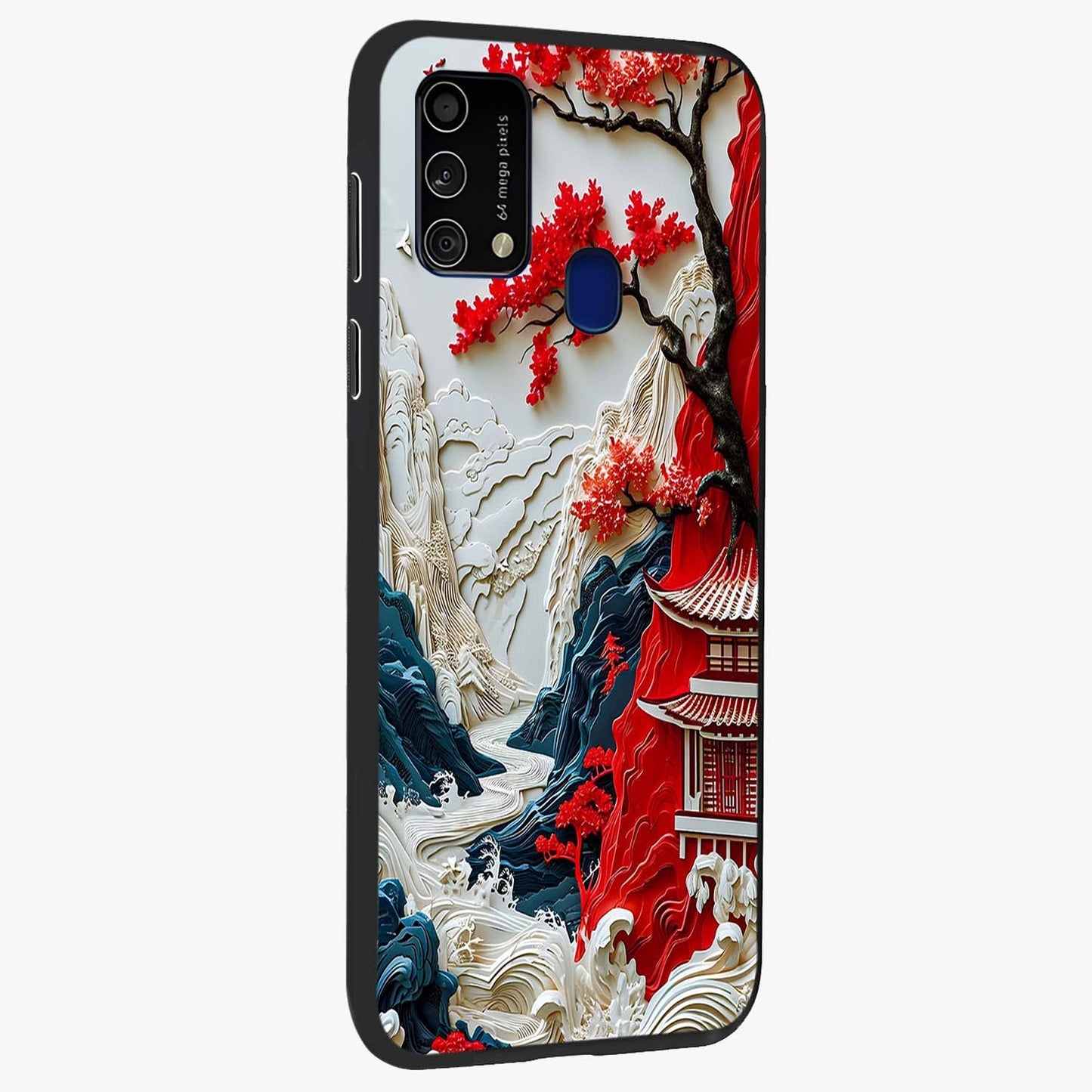 Whispers Of Sakura Waves Glass Case upright view showcasing delicate cherry blossom artwork with elegant nature theme.