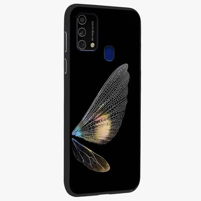 Whispers Of Wings Glass Case upright view showcasing elegant wing artwork with light airy theme.