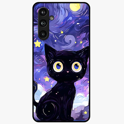 Abstract Cat Art Glass Case showing flat back view with artistic cat illustration and glossy glass finish.