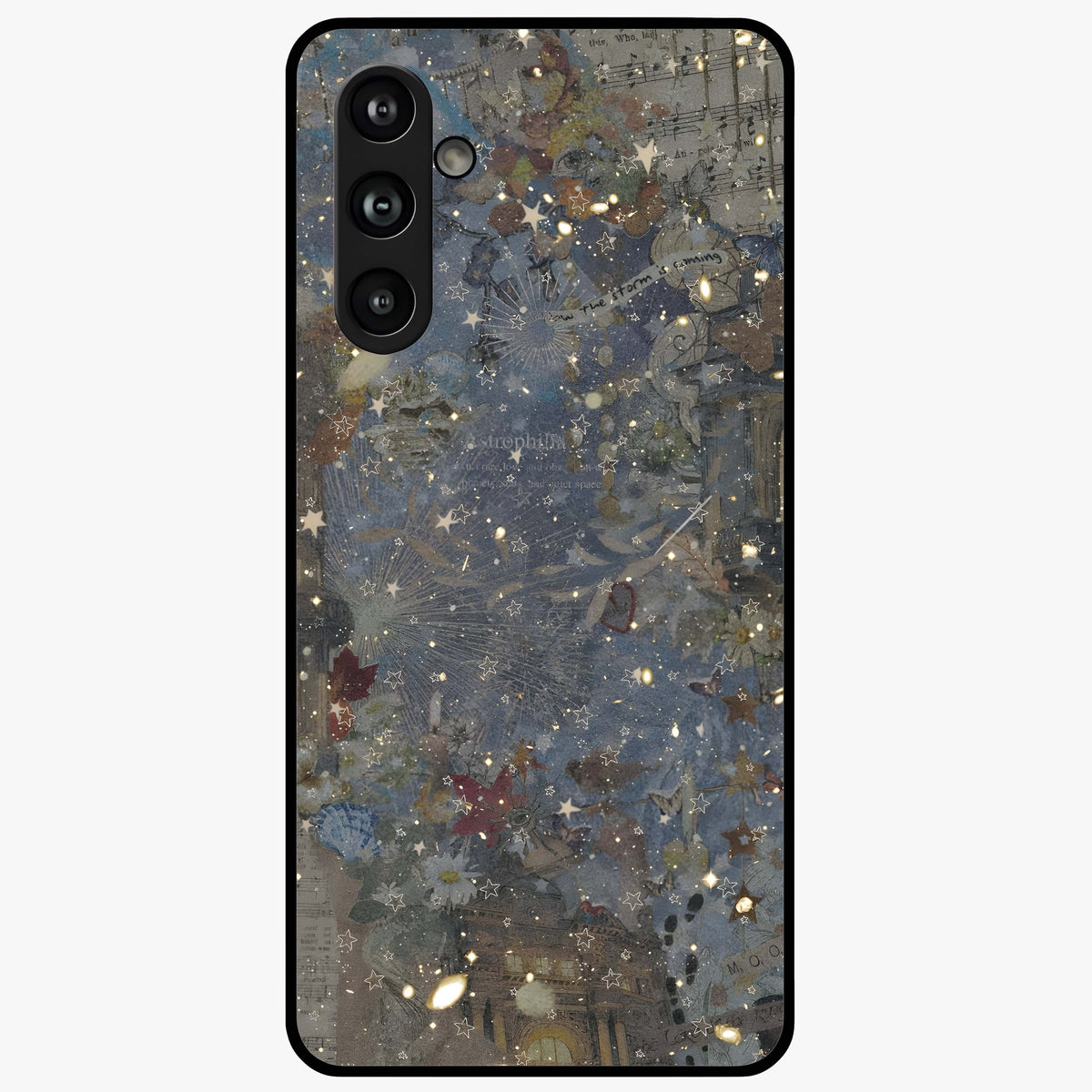 Aesthetic Astrolophia Glass Case showing flat back view with dreamy aesthetic design and glossy glass finish.