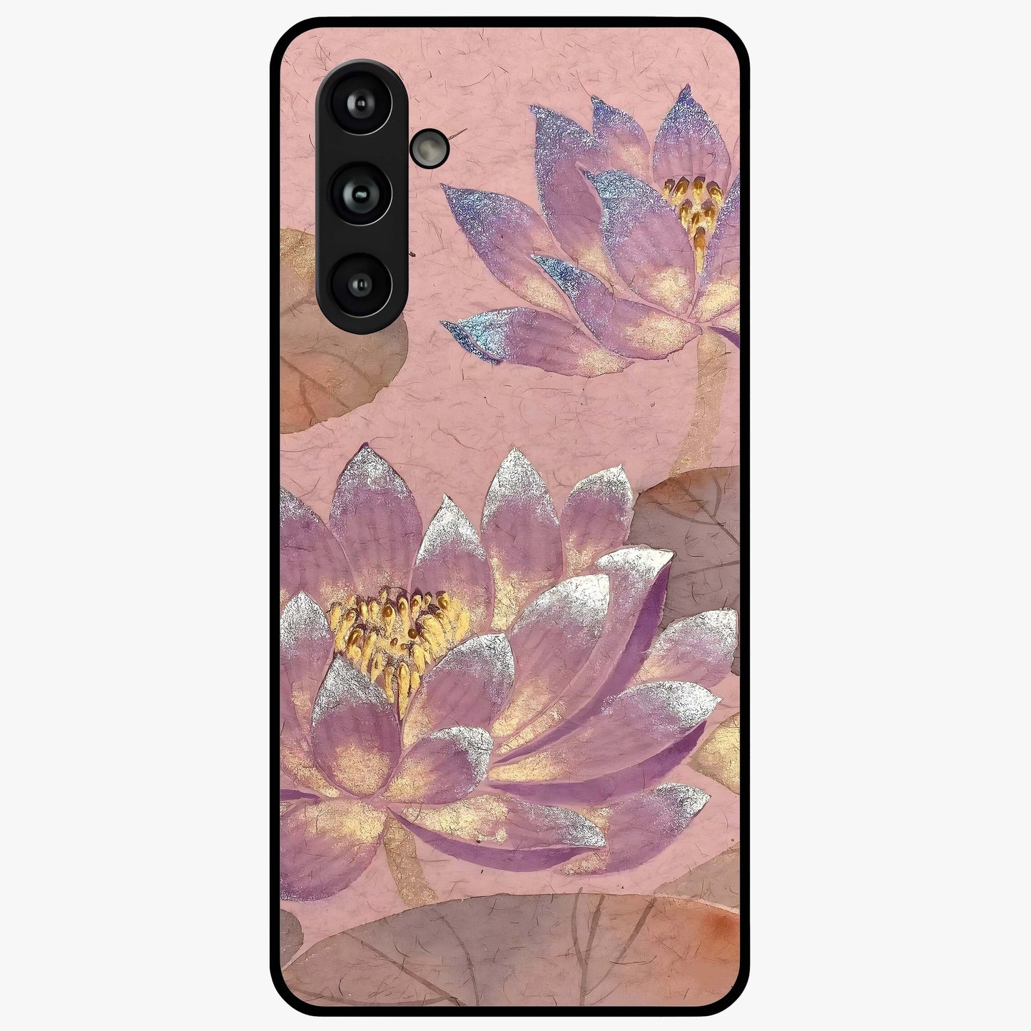 Blossom Mist Lotus Glass Case showing flat back view with serene lotus blossom artwork and glossy glass finish.