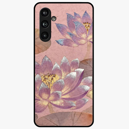Blossom Mist Lotus Glass Case showing flat back view with serene lotus blossom artwork and glossy glass finish.