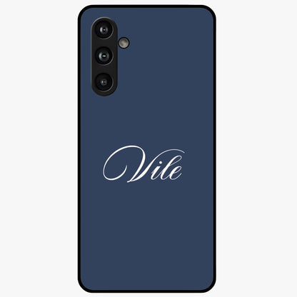 Blue Background Personalized Custom Name Glass Case showing flat back view with minimal blue background and custom name design.