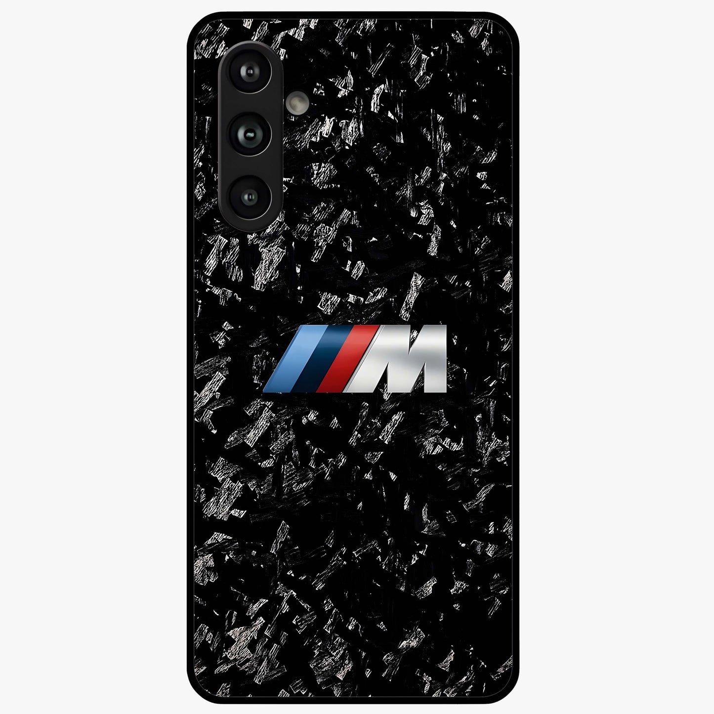 Carbon Speed Mark Glass Case showing flat back view with sporty carbon pattern artwork and glossy glass finish.