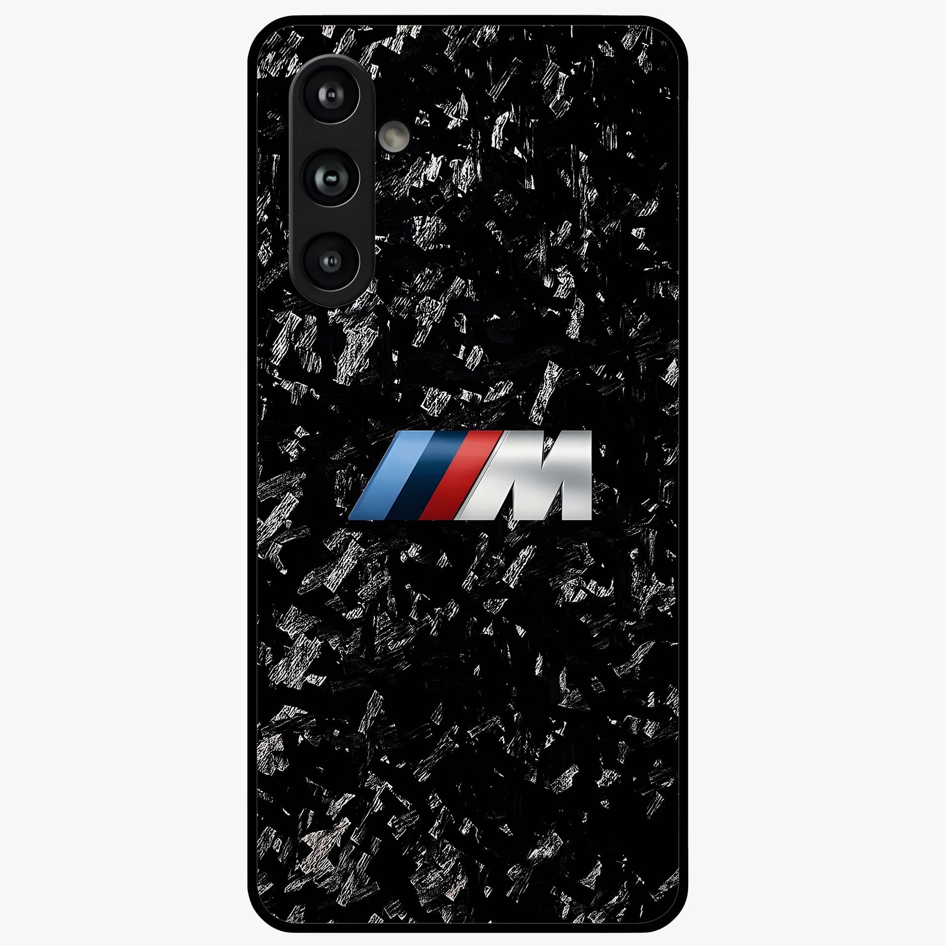 Carbon Speed Mark Glass Case showing flat back view with sporty carbon pattern artwork and glossy glass finish.