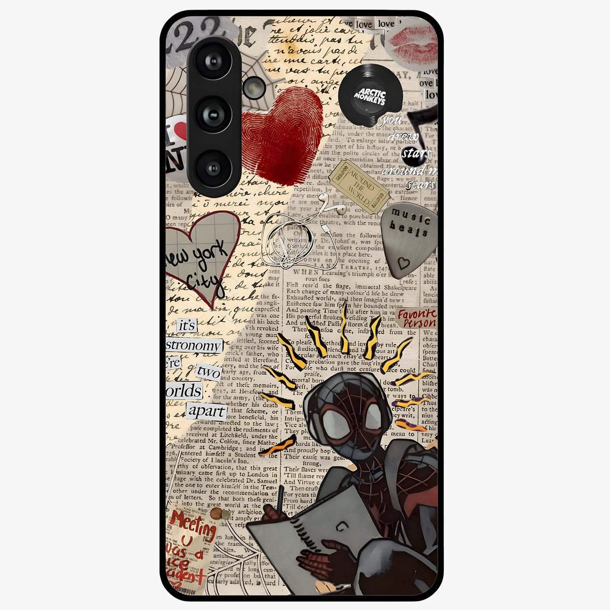 City Dream Sketch Glass Case showing flat back view with artistic city skyline sketch artwork and glossy glass finish.