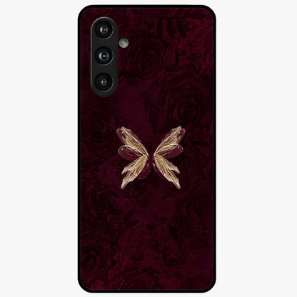 Crimson Fade Butterfly Glass Case showing flat back view with fading butterfly artwork and glossy glass finish.