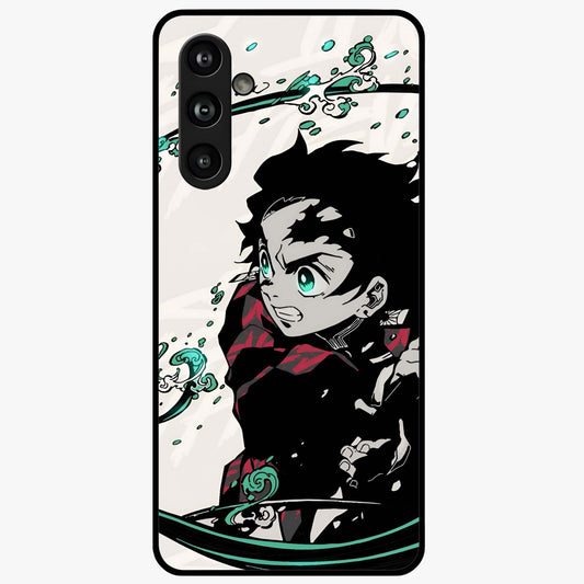 Demon Slayer Glass Case showing flat back view with bold anime inspired artwork and glossy glass finish.