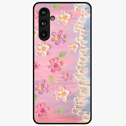Dreamy Painted Garden Glass Case showing flat back view with artistic painted floral garden artwork and glossy glass finish.