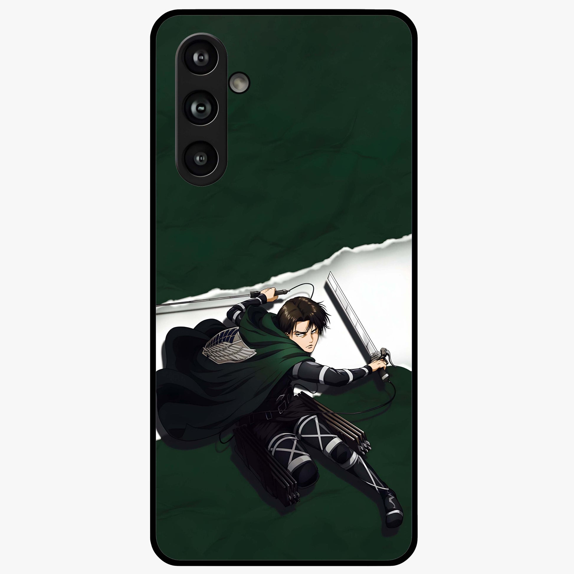 Emerald War Vanguard Glass Case showing flat back view with powerful warrior themed artwork and glossy glass finish.