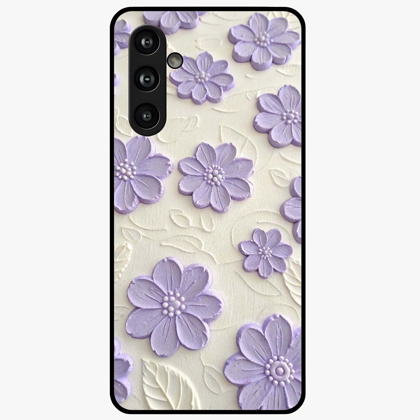 Floral Wall Art With Purple Flowers Glass Case showing flat back view with purple flower artwork and glossy glass finish.