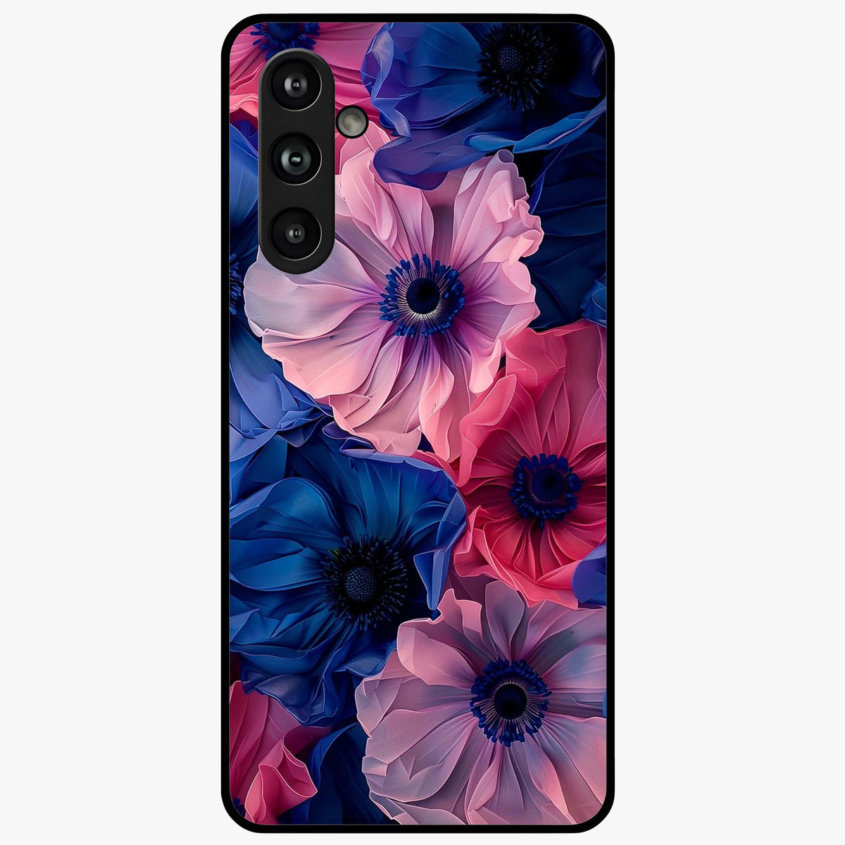 Flower Paper Art Pattern Glass Case showing flat back view with paper cut style floral artwork and glossy glass finish.