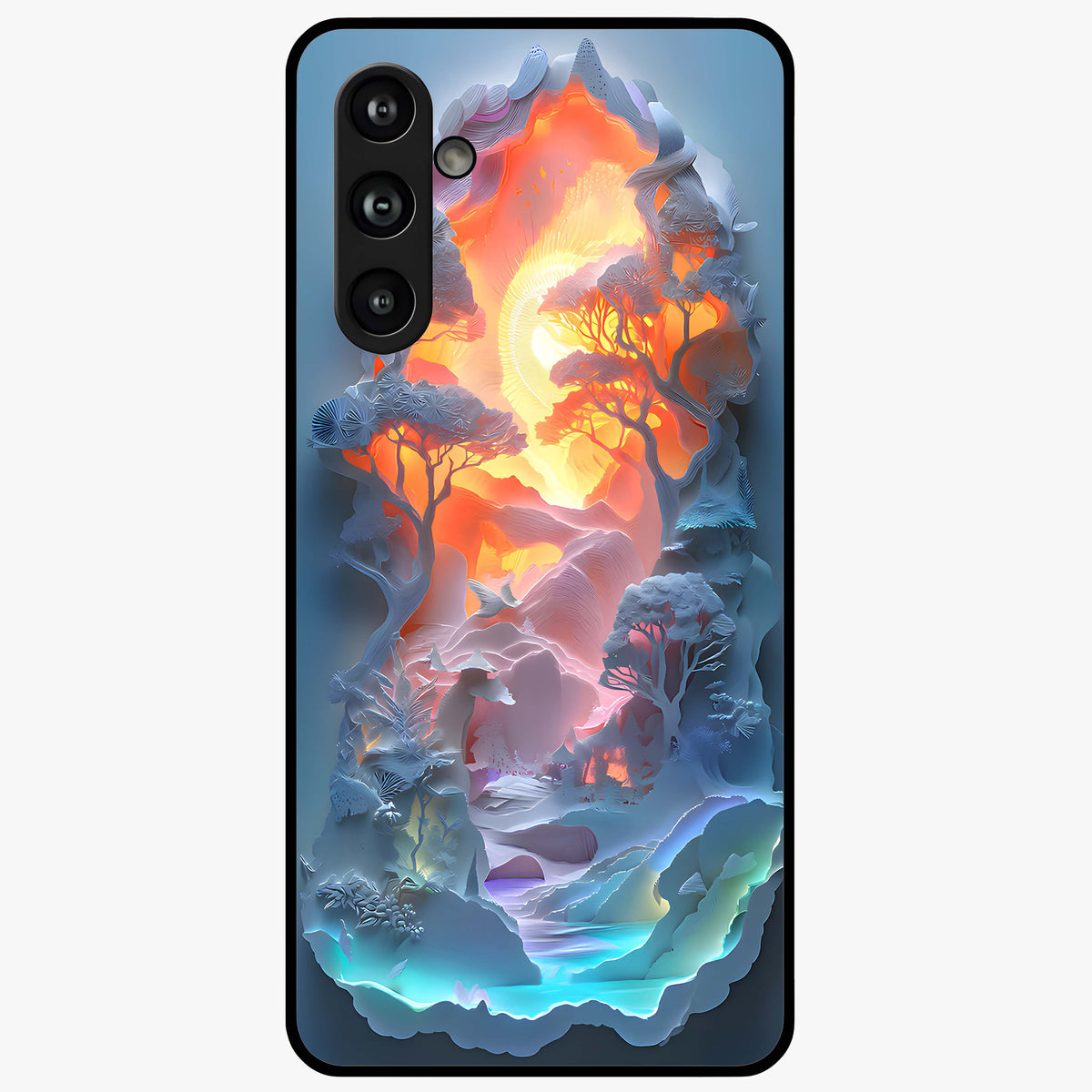Glow Forest Portal Glass Case showing flat back view with glowing forest portal artwork and glossy glass finish.