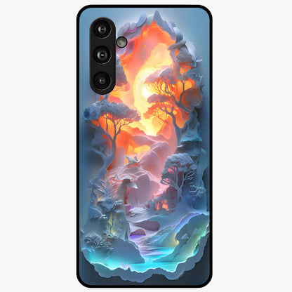 Glow Forest Portal Glass Case showing flat back view with glowing forest portal artwork and glossy glass finish.