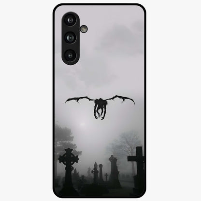 Graveyard Shadow Descent Glass Case showing flat back view with dark graveyard themed artwork and glossy glass finish.