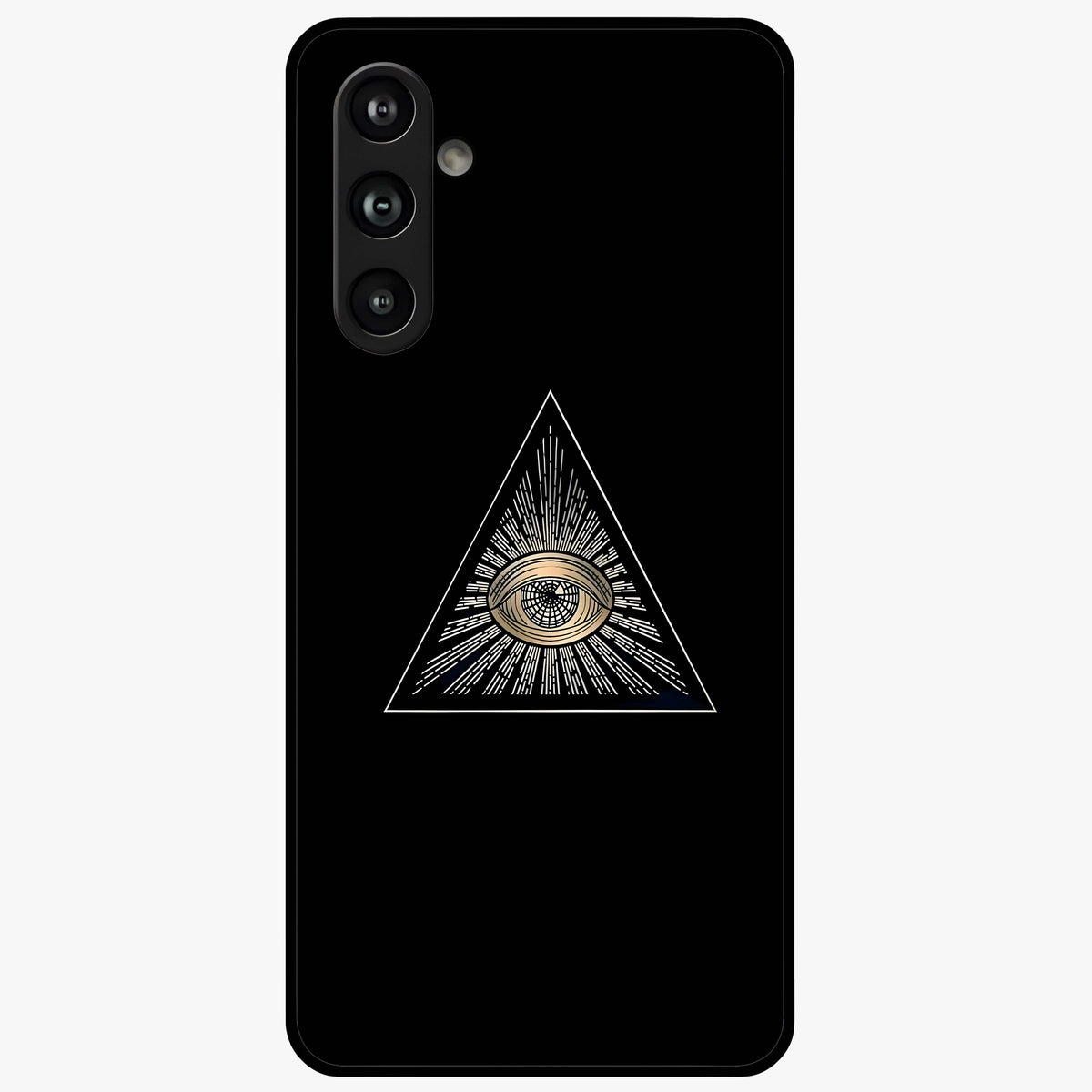 Illuminati Evil Glass Case showing flat back view with mysterious illuminati symbol artwork and glossy glass finish.