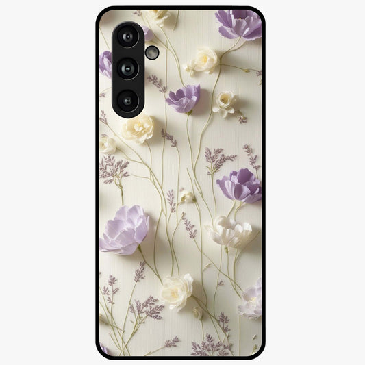 Lilac Breeze Harmony Glass Case showing flat back view with soft lilac themed artwork and glossy glass finish.