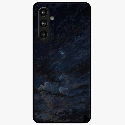 Lunar Veil Silence Glass Case showing flat back view with mystical moon veil artwork and glossy glass finish.