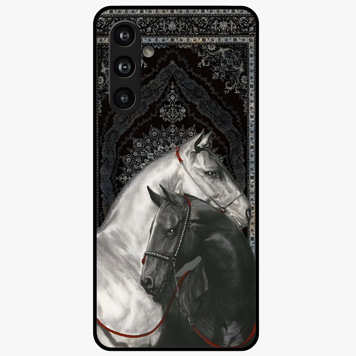 Majestic Ride Legacy Glass Case showing flat back view with powerful automotive inspired artwork and glossy glass finish.