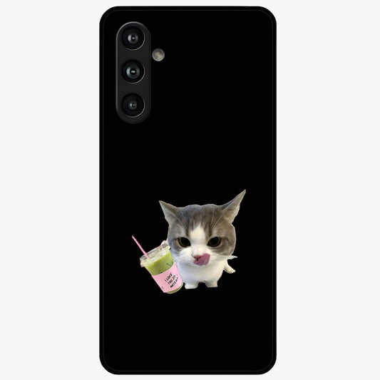 Matcha Cat Style Glass Case showing flat back view with cute matcha themed cat artwork and glossy glass finish.