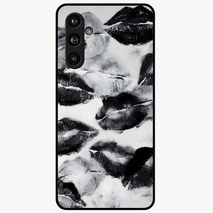 Midnight Kiss Marks Glass Case showing flat back view with lipstick kiss mark artwork and glossy glass finish.