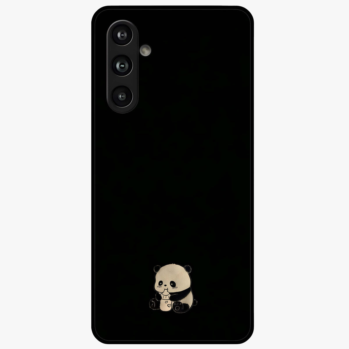 Midnight Panda Love Glass Case showing flat back view with cute panda themed artwork and glossy glass finish.