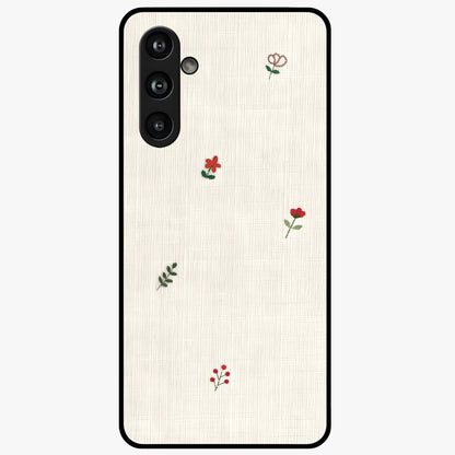 Minimal Petal Whispers Glass Case showing flat back view with soft minimal floral artwork and glossy glass finish.