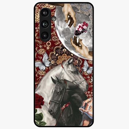 Moonlit Royal Stallion Glass Case showing flat back view with majestic horse under moonlight artwork and glossy glass finish.