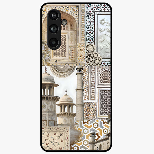 Mughal Marble Legacy Glass Case showing flat back view with intricate Mughal inspired marble pattern and glossy glass finish.