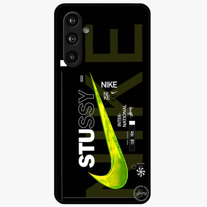 Neon Street Edition Glass Case showing flat back view with neon street style artwork and glossy glass finish.