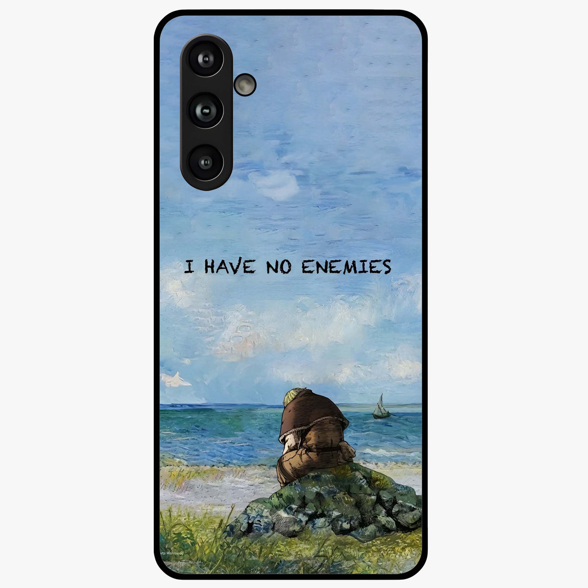Peace Beyond War Glass Case showing flat back view with symbolic peace themed artwork and glossy glass finish.