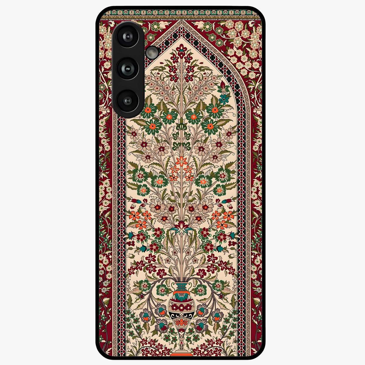 Persian Inspired Glass Case showing flat back view with ornate Persian style pattern artwork and glossy glass finish.
