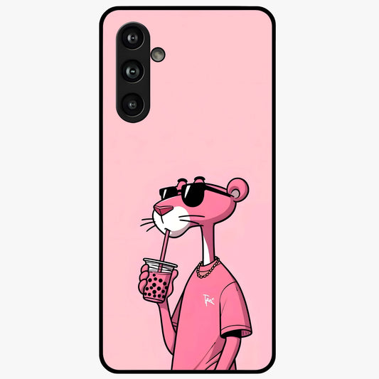 Pink Panther Glass Case showing flat back view with iconic pink panther artwork and glossy glass finish.