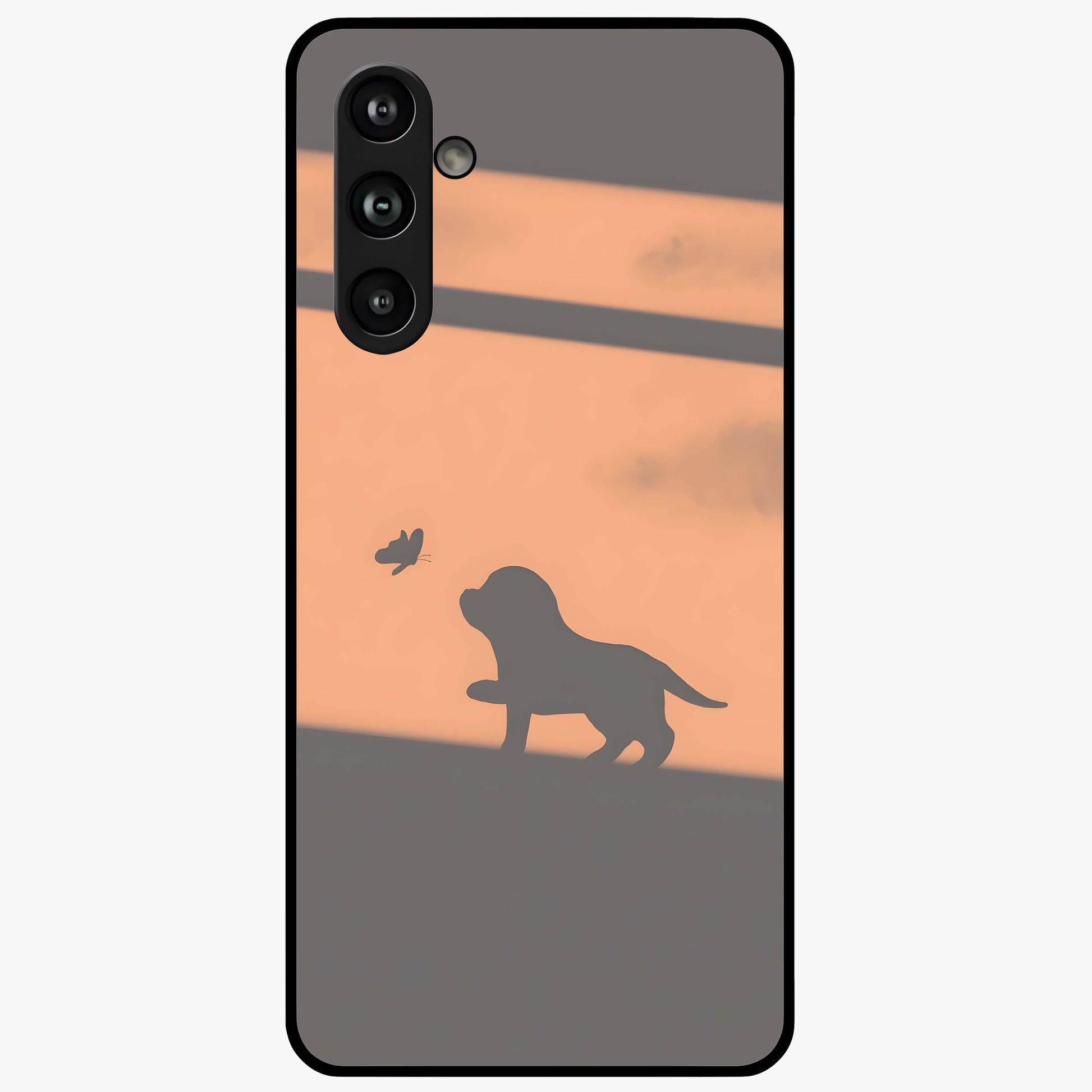 Puppy Shadow Art Glass Case showing flat back view with cute puppy shadow style artwork and glossy glass finish.