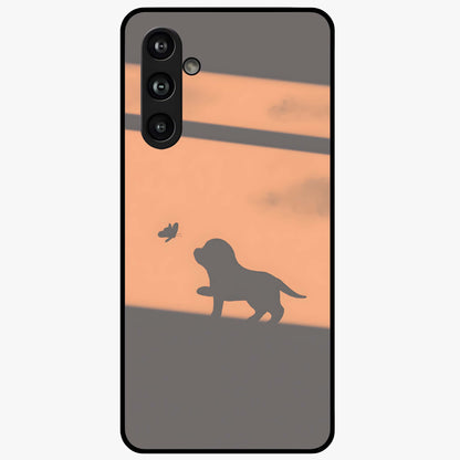 Puppy Shadow Art Glass Case showing flat back view with cute puppy shadow style artwork and glossy glass finish.