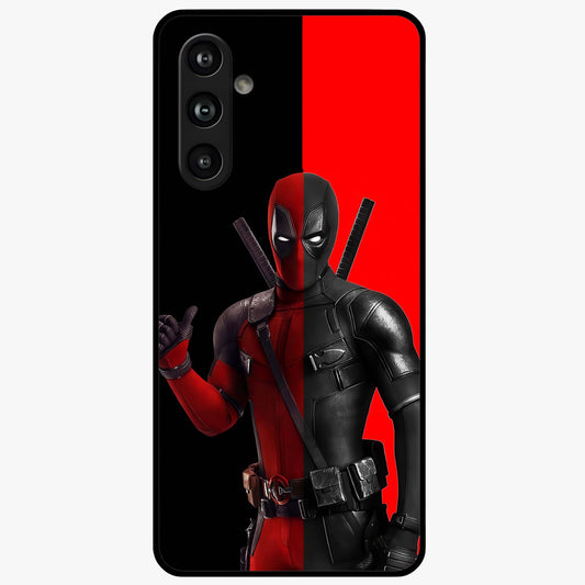 Red & Black Deadpool Theme Glass Case showing flat back view with bold comic inspired artwork and glossy glass finish.