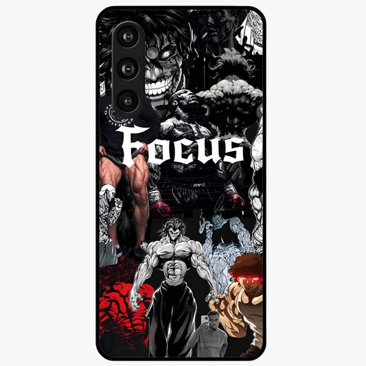 Relentless Power Focus Glass Case showing flat back view with motivational typography artwork and glossy glass finish.