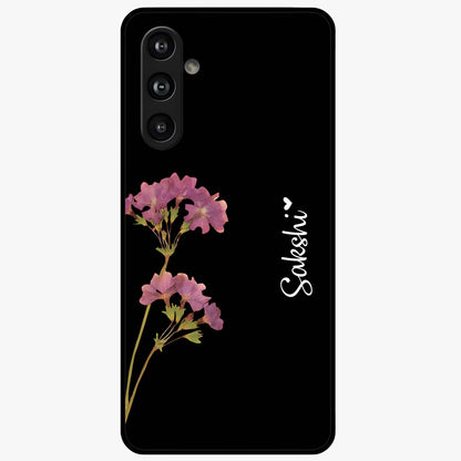 Riching Lavender Flower Custom Name Glass Case showing flat back view with lavender floral artwork and personalized name design.