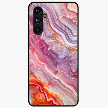 Rose Quartz Marble Glass Case showing flat back view with pink marble quartz texture artwork and glossy glass finish.