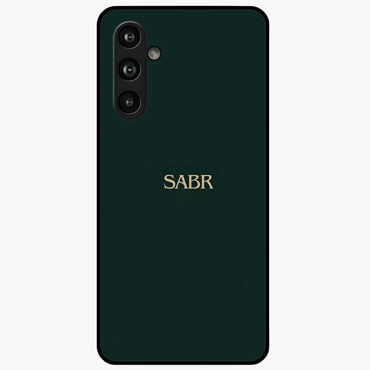 Sabr Minimal Patience Glass Case showing flat back view with minimalist typography artwork and glossy glass finish.