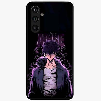 Shadow Monarch Awakening Glass Case showing flat back view with powerful dark monarch themed artwork and glossy glass finish.
