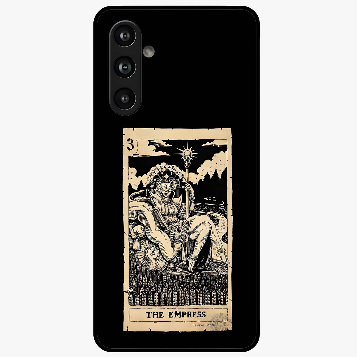 The Empress Glass Case showing flat back view with regal feminine artwork and glossy glass finish.
