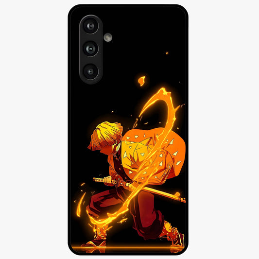 Thunder Flame Execution Glass Case showing flat back view with powerful flame and lightning artwork and glossy glass finish.