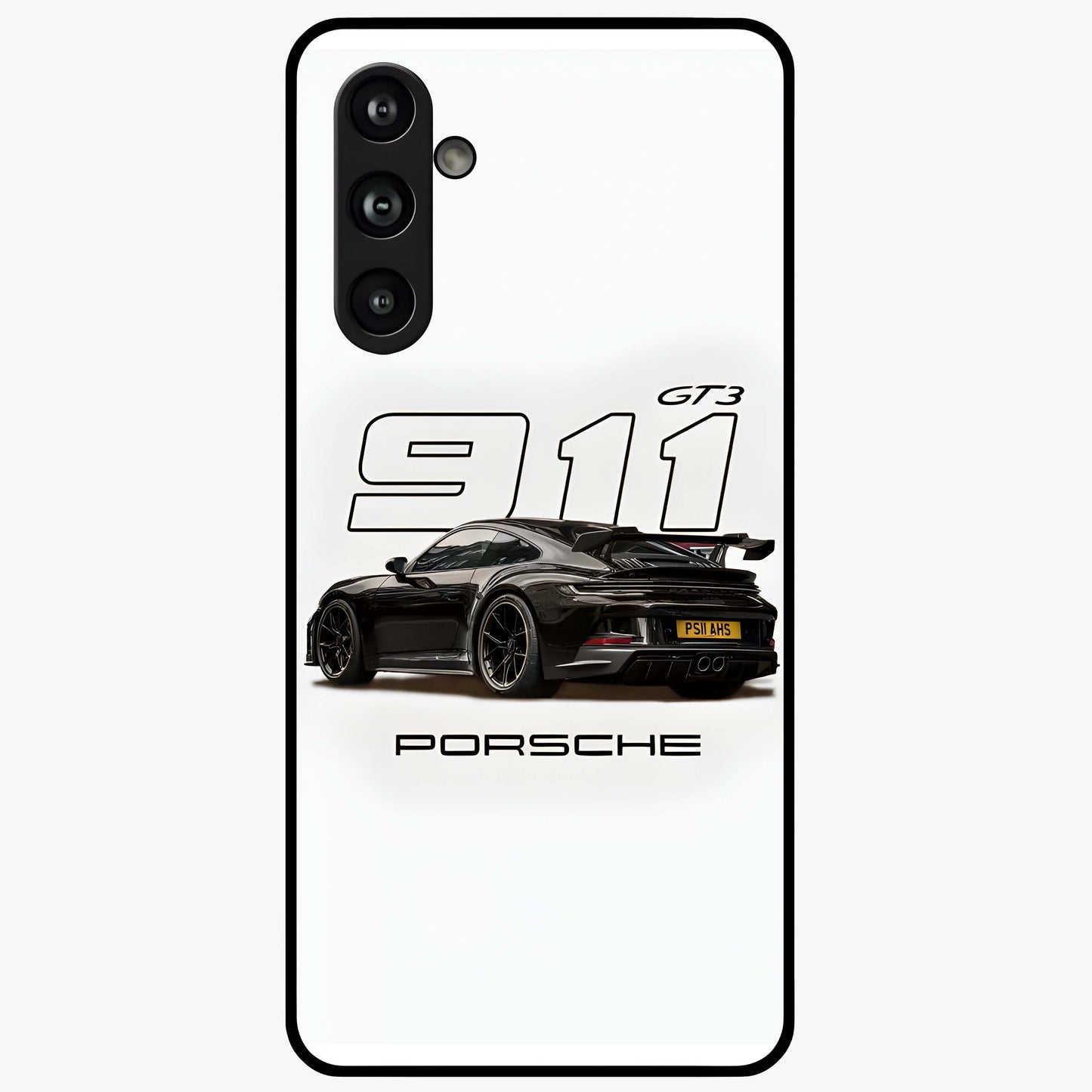 Turbo Legacy Icon Glass Case showing flat back view with iconic sports car inspired artwork and glossy glass finish.