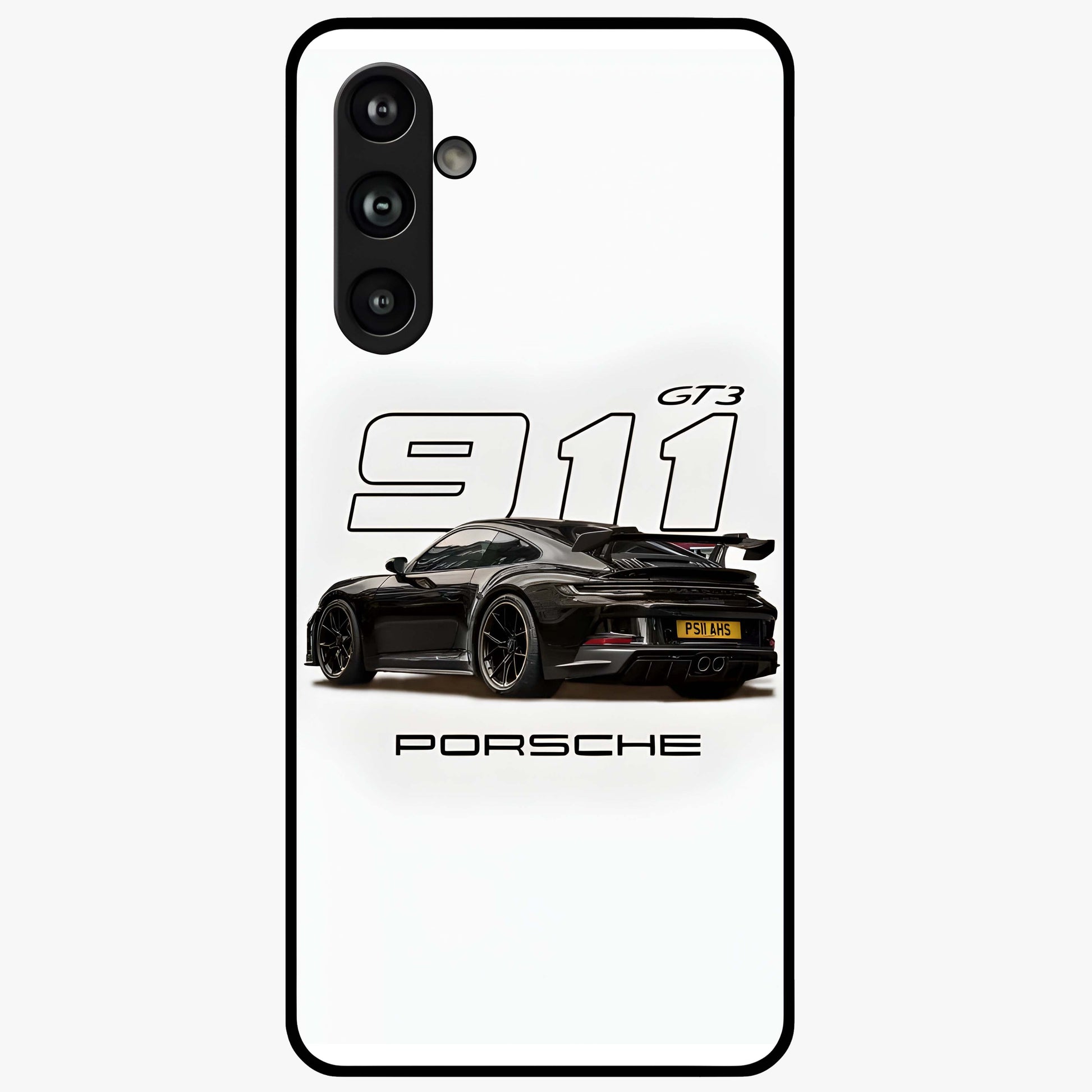 Turbo Legacy Icon Glass Case showing flat back view with iconic sports car inspired artwork and glossy glass finish.