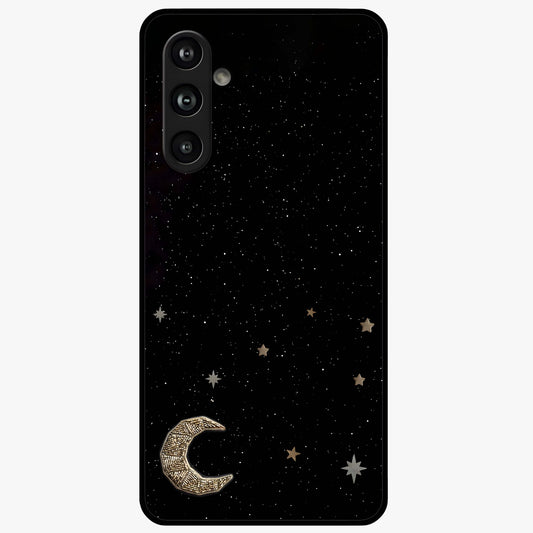Twinkle Star With Half Moon Glass Case showing flat back view with star and half moon artwork and glossy glass finish.