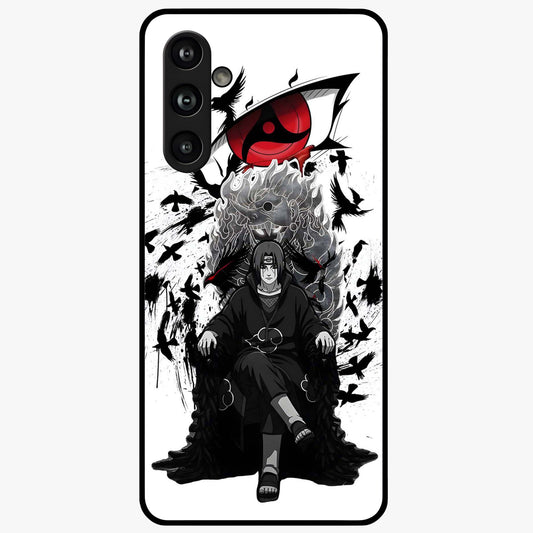 Uchiha Shadow Throne Glass Case showing flat back view with cosmic underwater themed artwork and glossy glass finish.